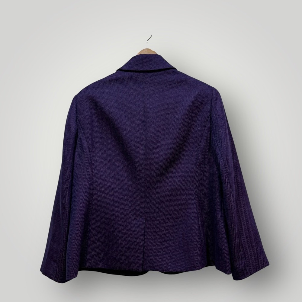 Nina McLemore Purple Herringbone Virgin Merino Wool Silk Lined Blazer Size 16 - Picture 4 of 9